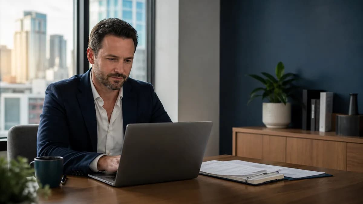 Hypothekenberater am Laptop im Büro
